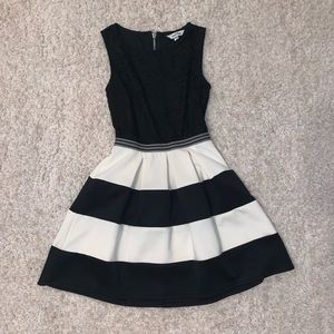 Black and white lace flare dress